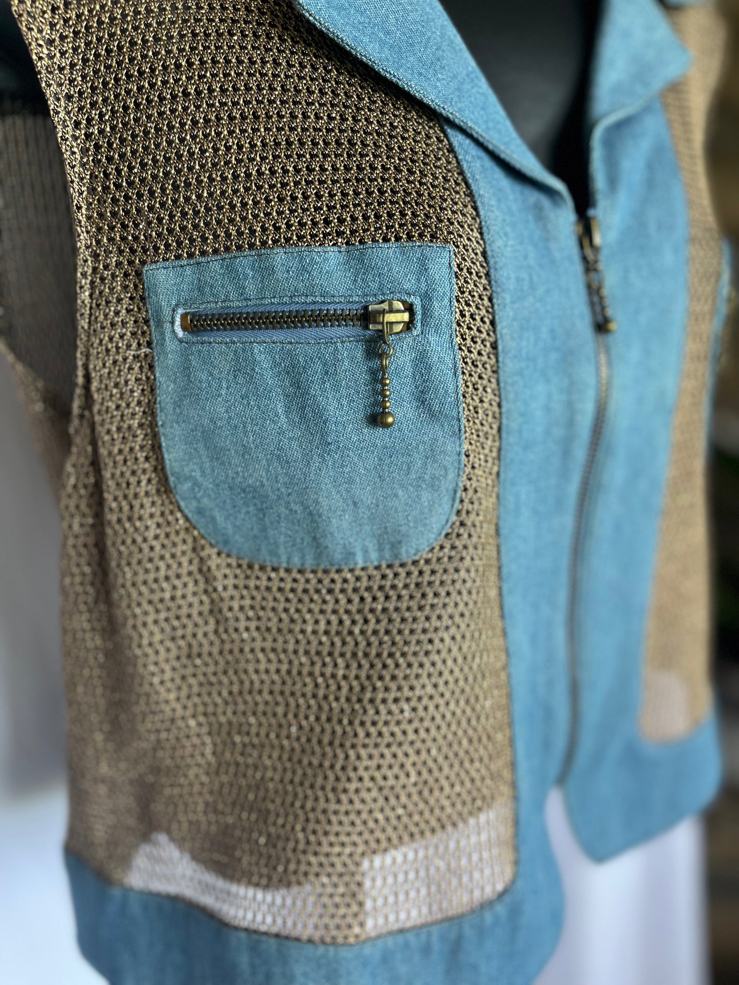 Vintage Denim and Mesh Vest