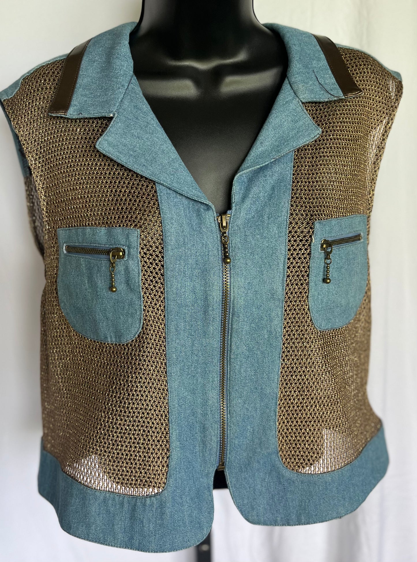 Vintage Denim and Mesh Vest
